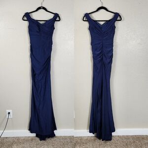 La Femme Navy Trumpet Off Shoulder Sexy Classic Beauty Size 0 28450